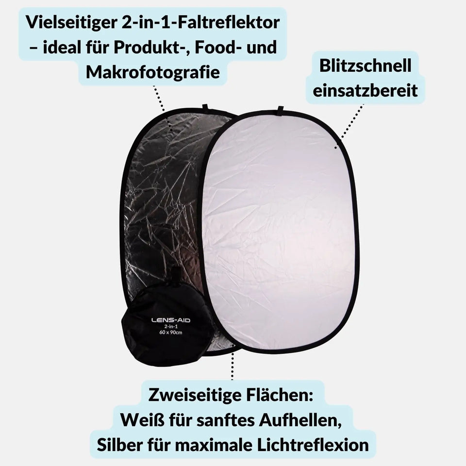 2-in-1 Faltreflektor (60x90cm) mit Tasche fürs Fotostudio & Outdoor - Kamera Foto > Fotostudio-Ausrüstung Lichtzubehör