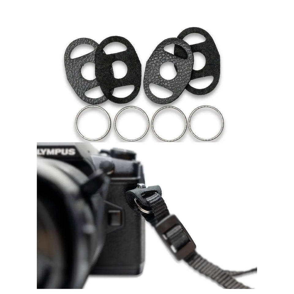Camera strap connecting rings, round, 2 pairs with scratch protection