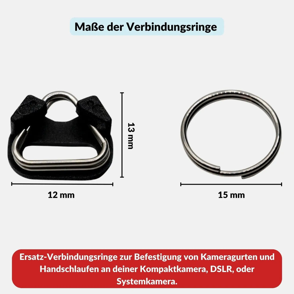 Camera strap connecting rings, round, 2 pairs with scratch protection