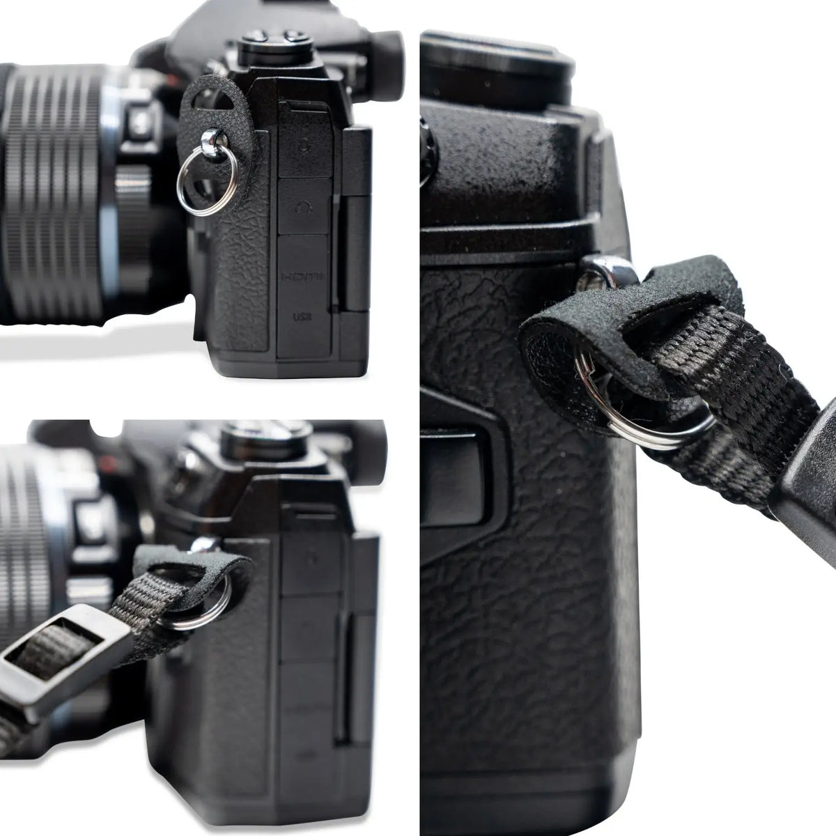 Camera strap connecting rings, round, 2 pairs with scratch protection