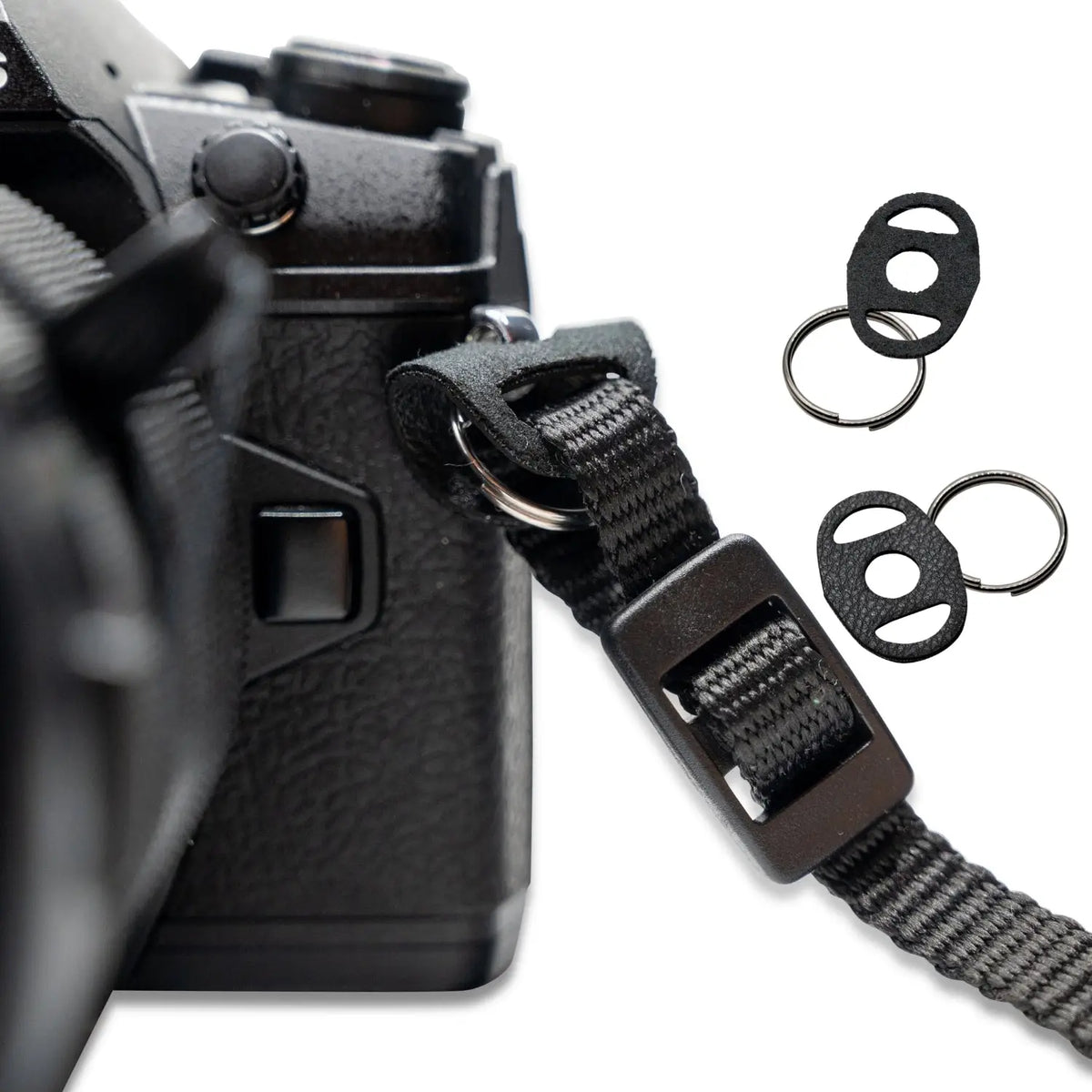 Camera strap connecting rings, round, 2 pairs with scratch protection