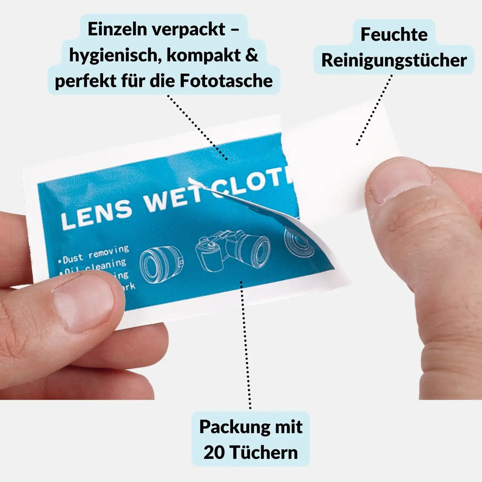 20 lingettes nettoyantes humides pour objectifs, écrans de téléphones portables et lunettes - Appareil photo > Accessoires pour appareils photo > Nettoyage de l'appareil photo