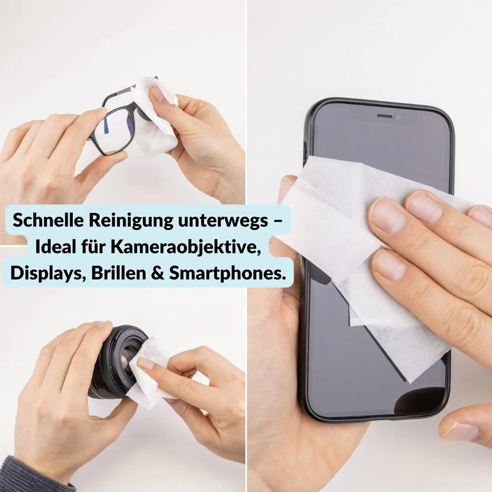 20 lingettes nettoyantes humides pour objectifs, écrans de téléphones portables et lunettes - Appareil photo > Accessoires pour appareils photo > Nettoyage de l'appareil photo