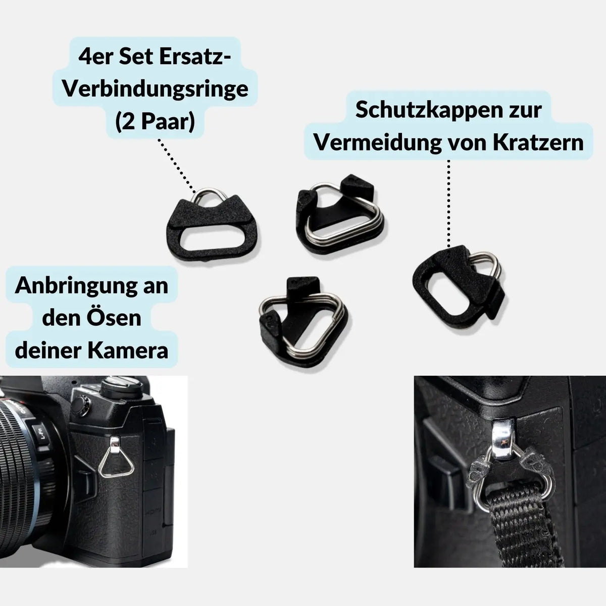 Kameragurt Verbindungsringe dreieckig 4er-Set für Gurte & Schlaufen