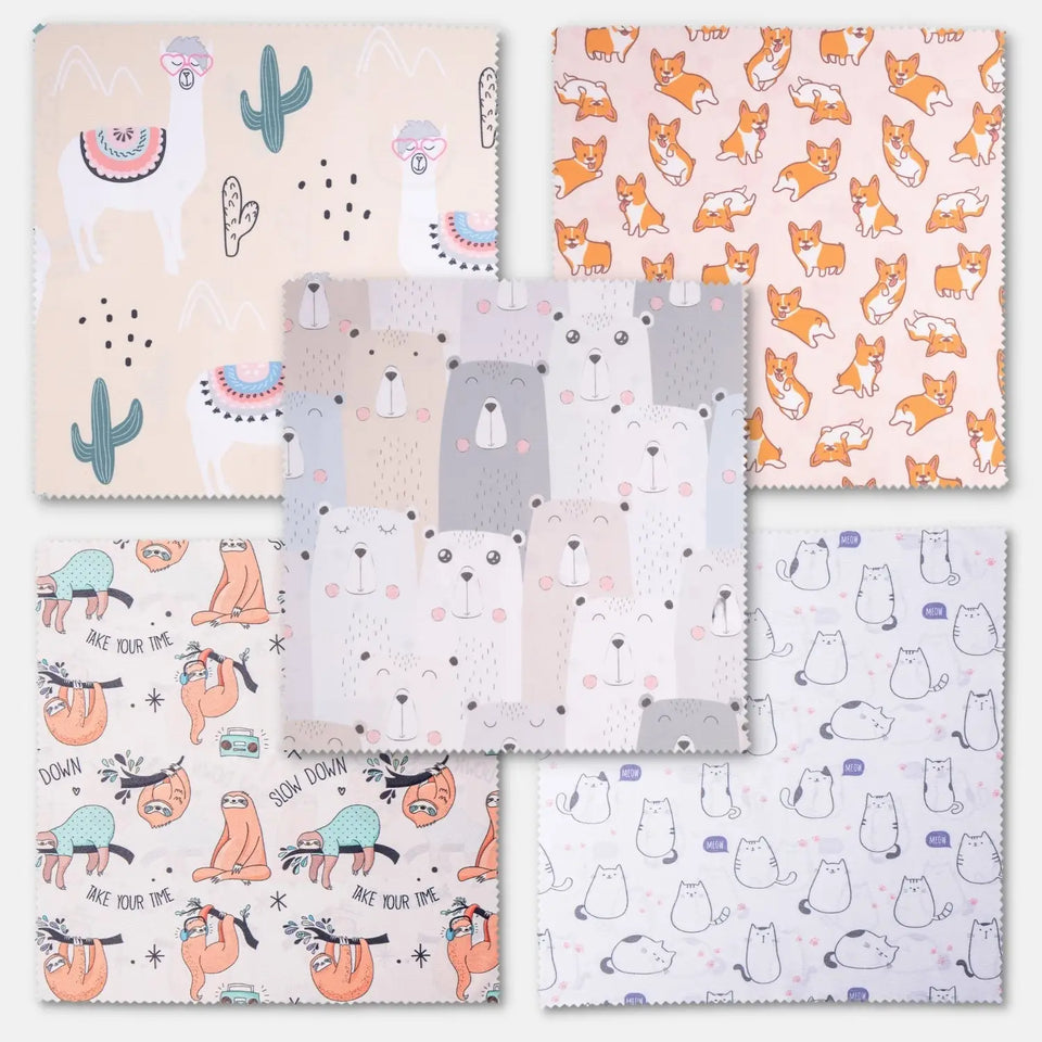 Set di 5 panni in microfibra, fantasie assortite – senza pelucchi e lavabili – mix di animali – accessori per fotocamera