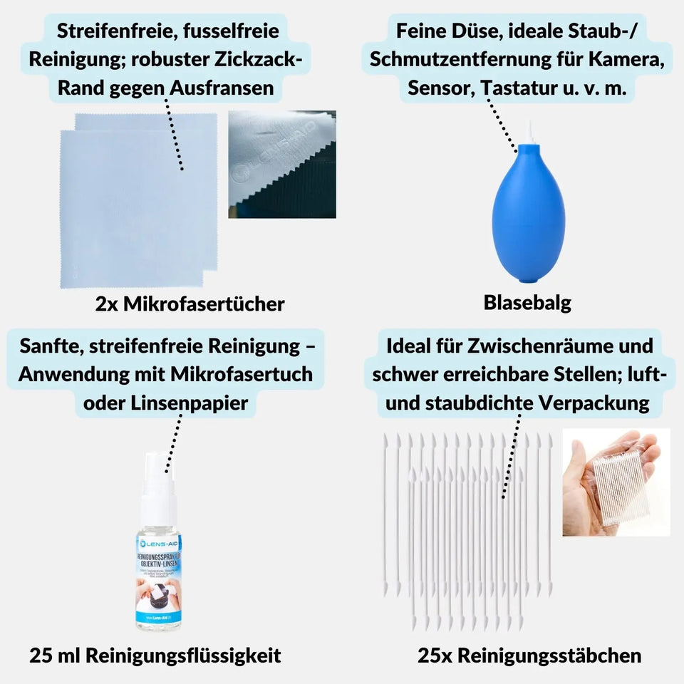 Kamera Reinigungsset 8-in-1 für Gehäuse & Objektiv - Foto > Kamerazubehör Kamerareinigung Reinigungssets