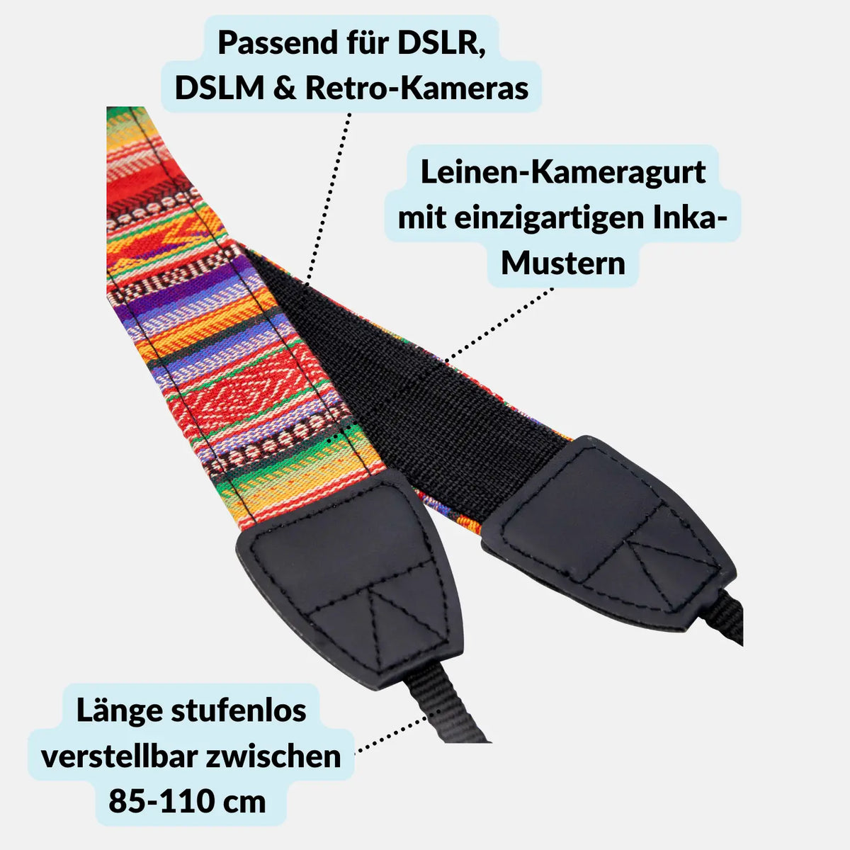 Inka camera strap - stylish carrying strap, adjustable from 85-110cm - Camera & Photo > Camera Accessories Camera Straps