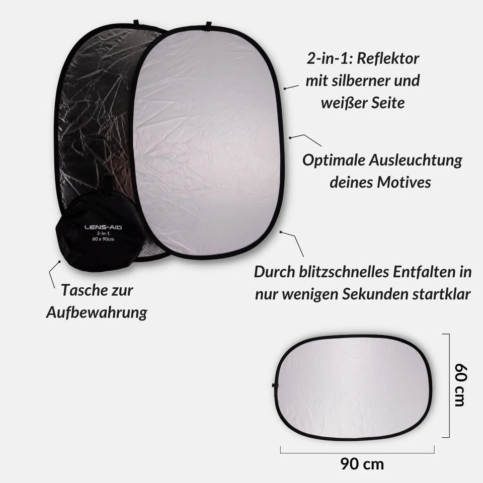 Faltreflektor (60x90cm) + Reflektorklemme im Set - Kamera & Foto > Fotostudio-Ausrüstung Lichtzubehör Reflektoren