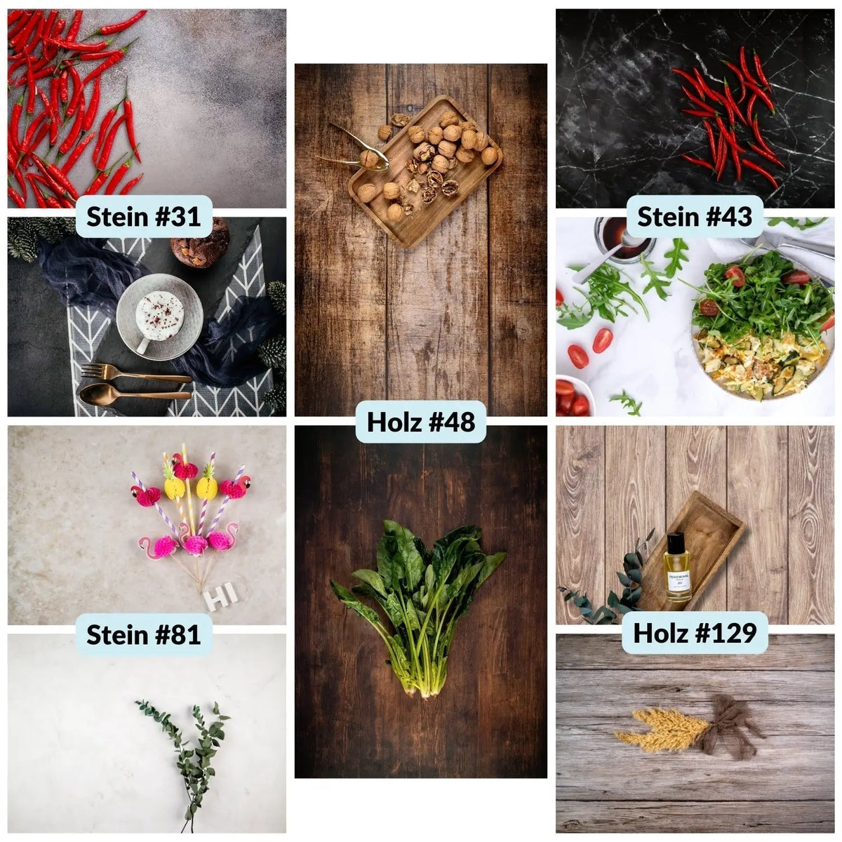 Flatlay Hintergrund Set – 5 Hintergründe mit 10 Motiven - Kamera & Foto > Fotostudio-Ausrüstung Fotohintergründe