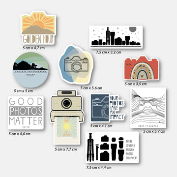 Foto Sticker Set mit 10 kreativen Fotografie-Motiven - 10er