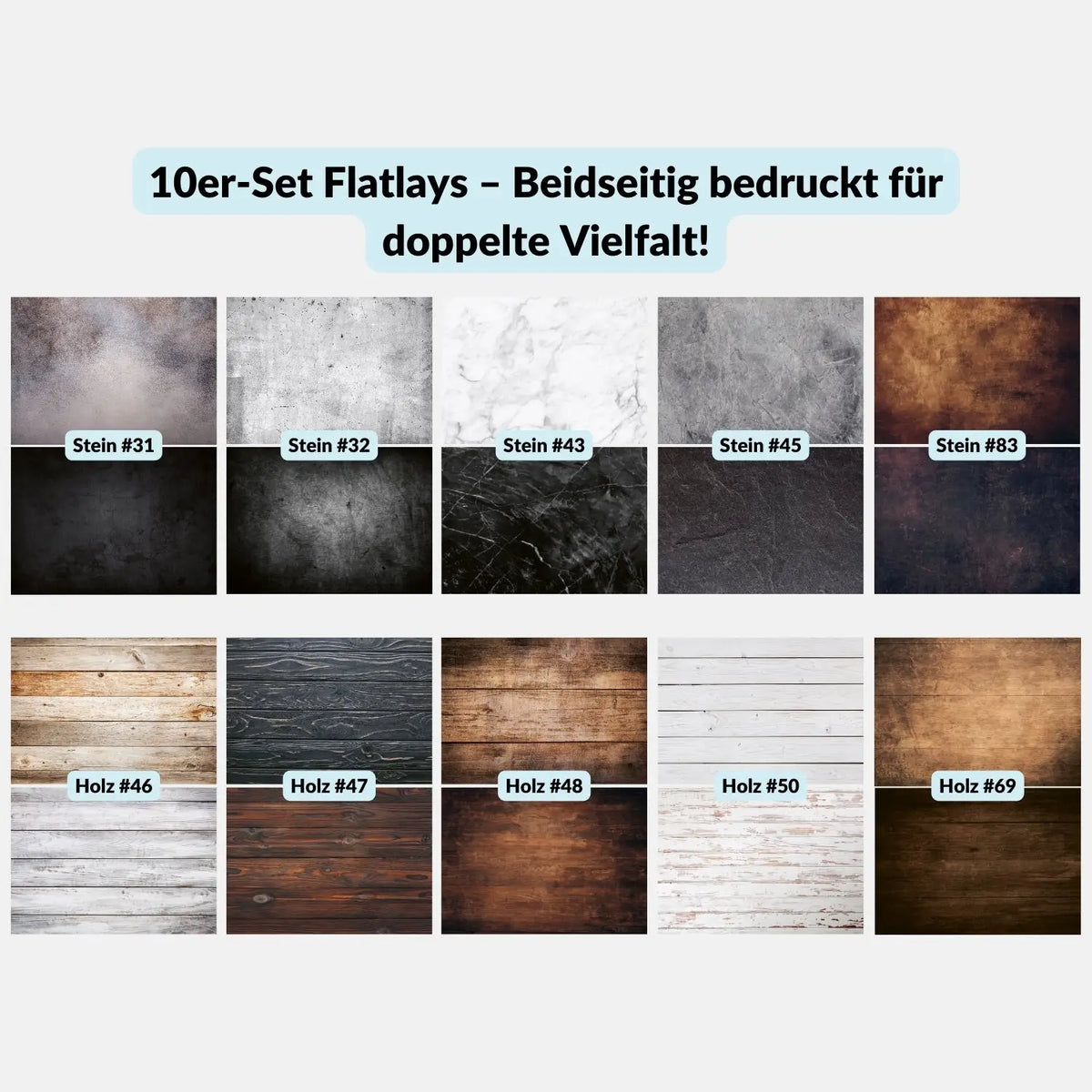 Fotohintergrund 10er-Set Holz/Stein mit Aufbewahrungsmappe - Kamera & Foto > Fotostudio-Ausrüstung Hintergründe