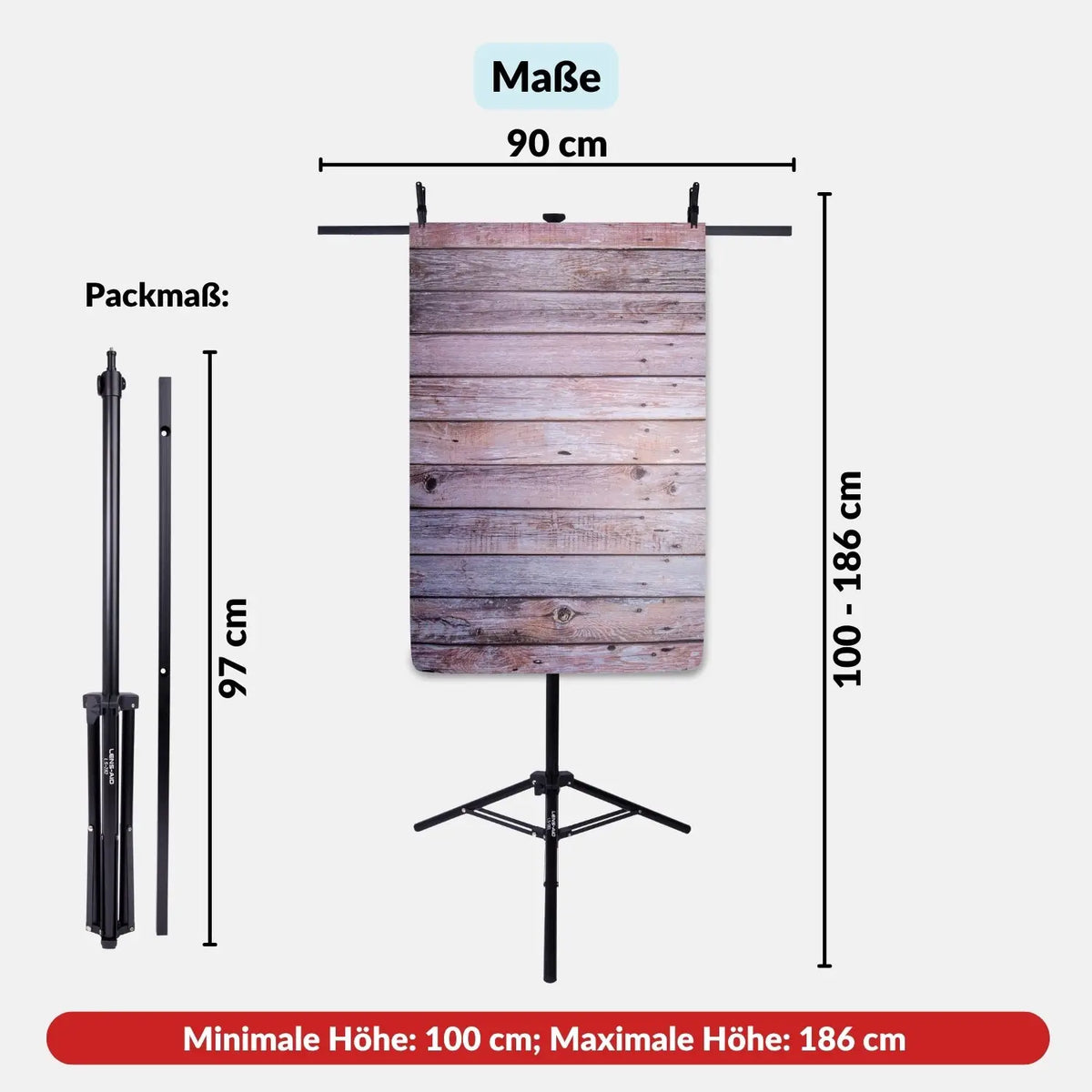 Soporte para fondos fotográficos de 100 a 186 cm para fotografía de estudio y fotografía cenital - Fotografía > Equipos de estudio fotográfico Fondos