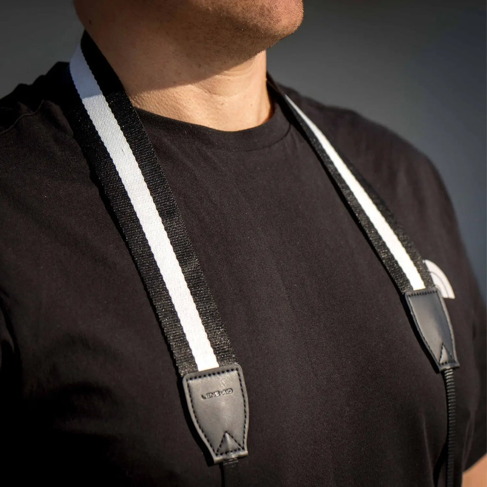 Linen camera strap in a striped design, 80–120 cm - Camera & Photo > Camera Accessories Camera Straps