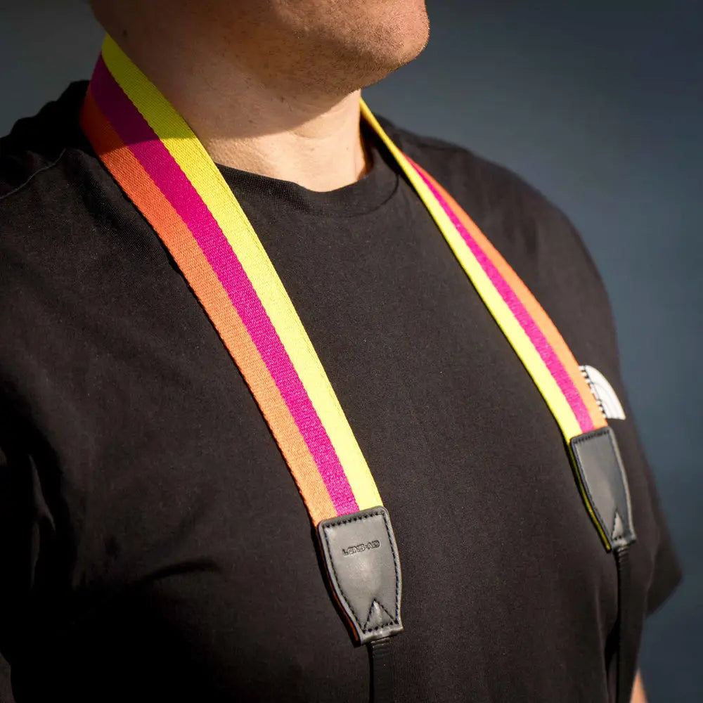 Linen camera strap in a striped design, 80–120 cm - Camera & Photo > Camera Accessories Camera Straps