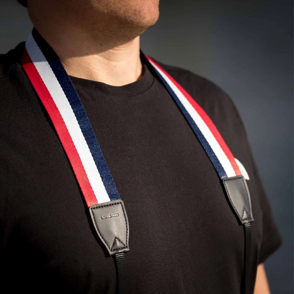 Linen camera strap in a striped design, 80–120 cm - Camera & Photo > Camera Accessories Camera Straps