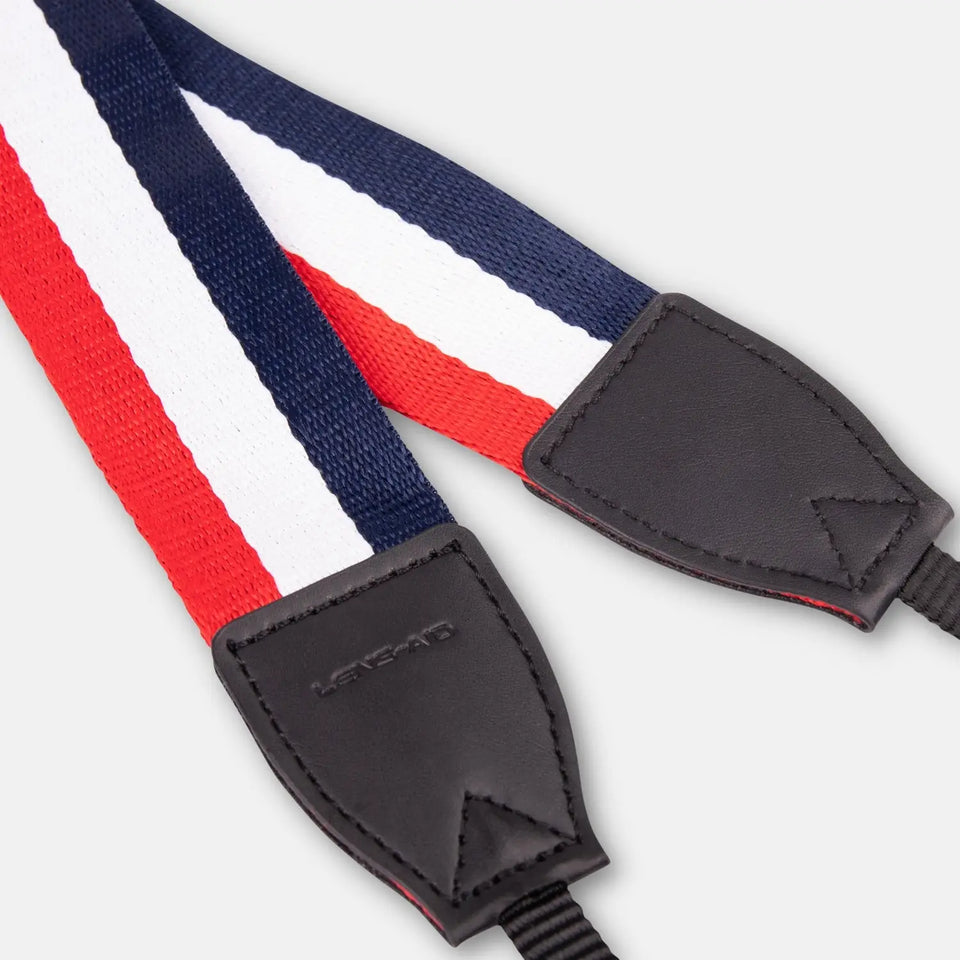 Linen camera strap in a striped design, 80–120 cm - Red/White/Blue - Camera & Photo > Camera Accessories Camera Straps