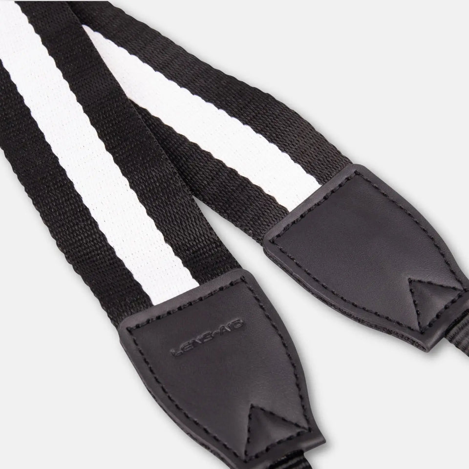 Linen camera strap in a striped design, 80–120 cm - Black/White - Camera & Photo > Camera Accessories Camera Straps