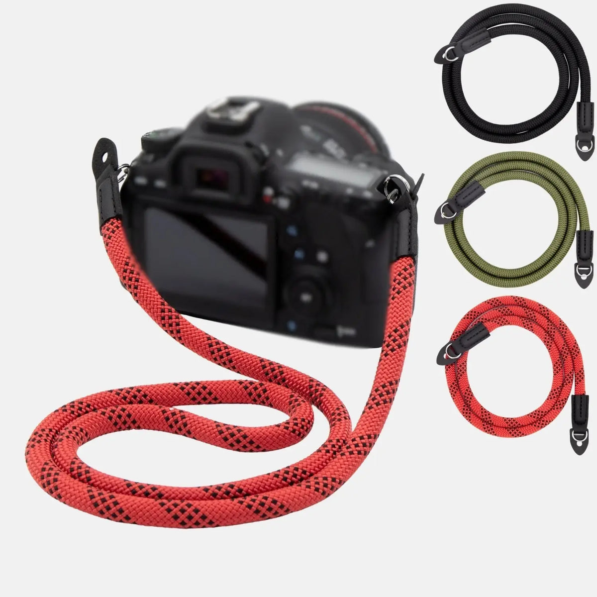 Kameragurt in Seil-Optik für Canon Nikon Sony uvm. - Rot/Schwarz - Kamera & Foto > Kamerazubehör Kameragurte