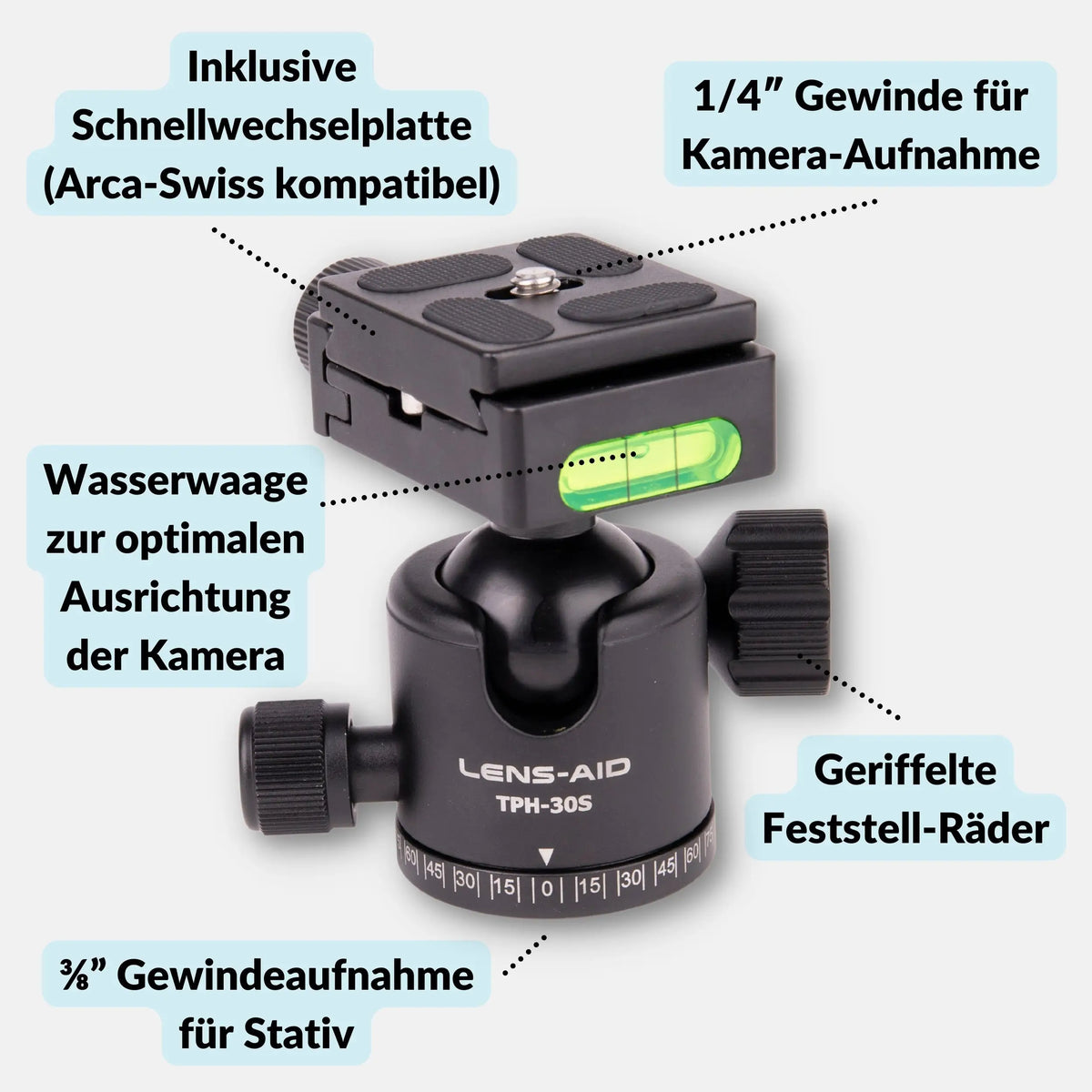Kleines Stativ mit flexiblen Beinen & Aluminium-Kugelkopf