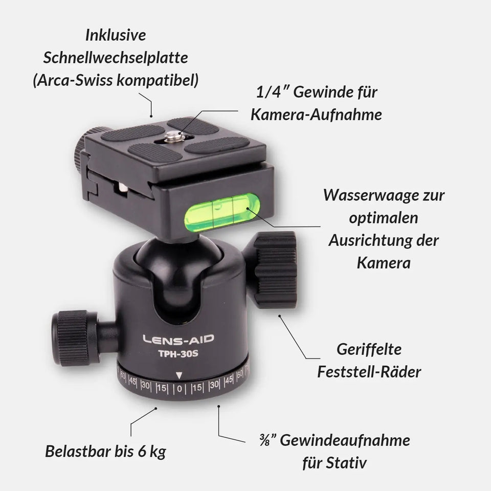 Testa a sfera in alluminio per treppiede TPH-30s con piastra a sgancio rapido - Fotocamere e fotografia > Treppiedi Monopiedi Accessori per treppiedi