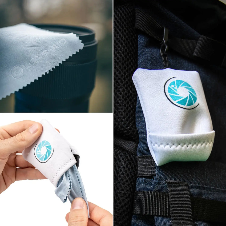 Panno in microfibra per la pulizia con custodia e moschettone - Fotocamere e fotografia > Accessori per fotocamere Panni in microfibra per la pulizia della fotocamera