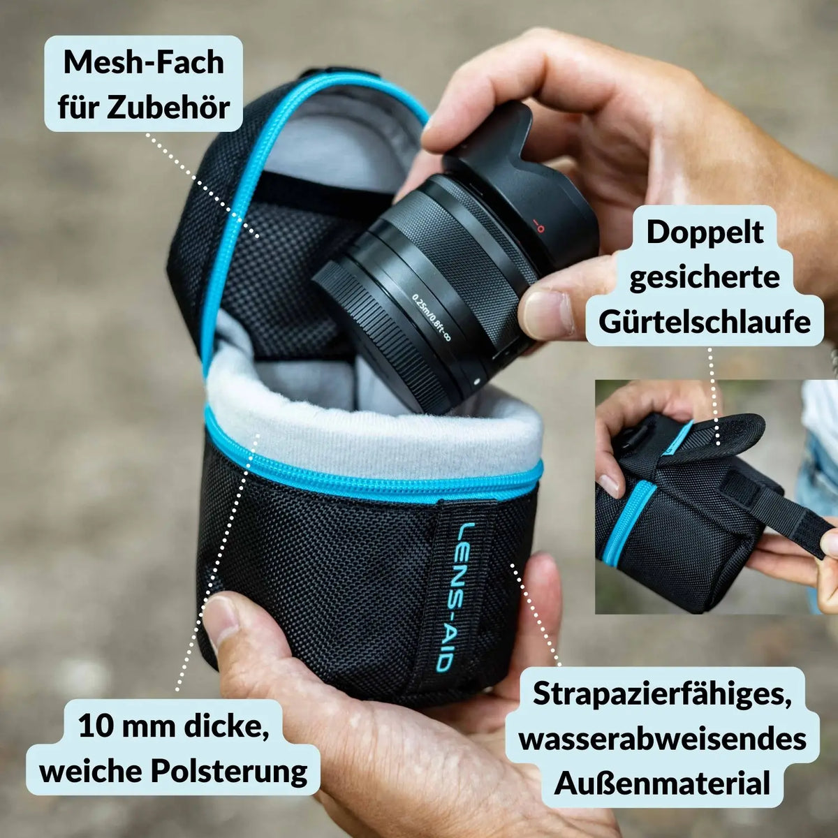 Objektivtasche gepolstert wasserabweisend mit Fleece-Futter - Kamera & Foto > Kamerazubehör Objektivzubehör
