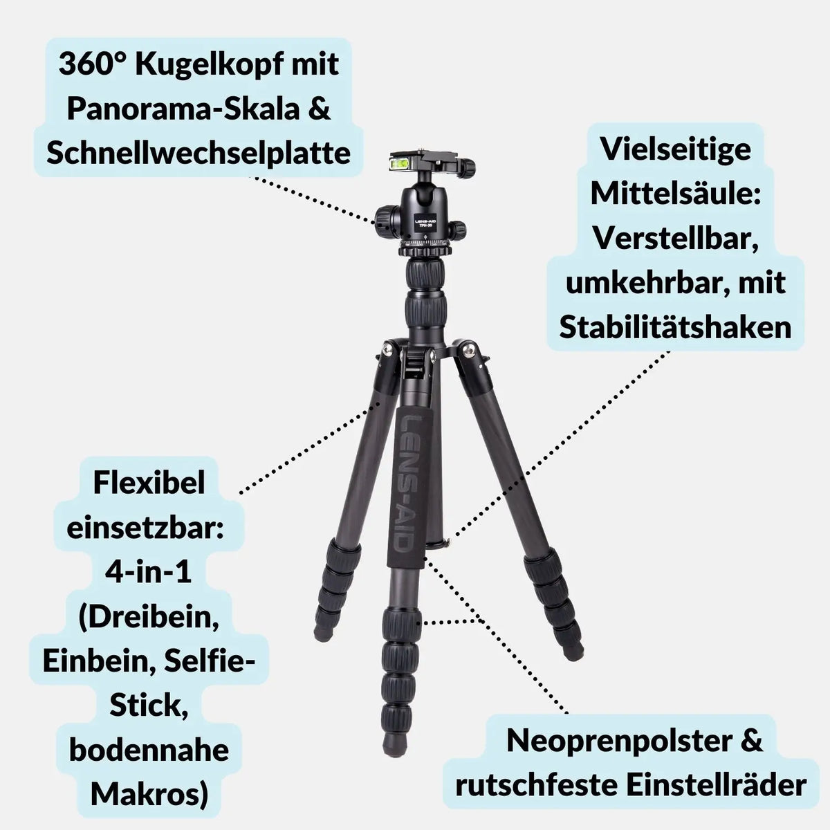 Carbon Reisestativ 160cm 4-in-1 bis 8kg mit 360° Kugelkopf – leicht & kompakt - Kamera Foto > Stative Einbeinstative