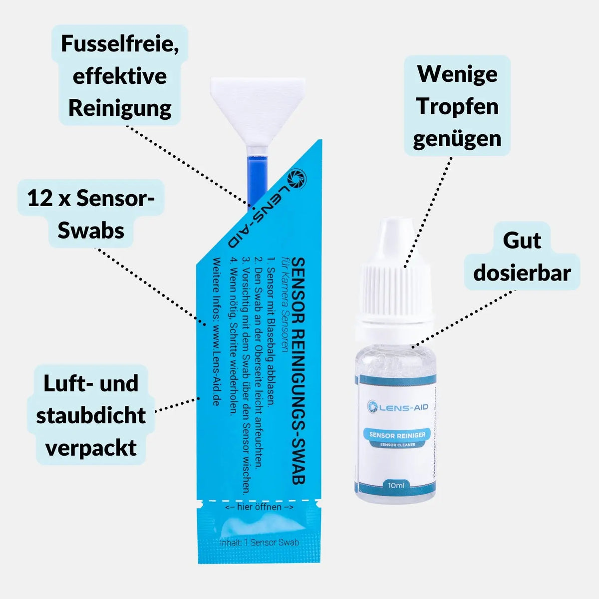 Sensor Reinigungsset Vollformat 24 mm – 12 Swabs mit Reinigungsflüssigkeit - Kamera & Foto > Kamerazubehör