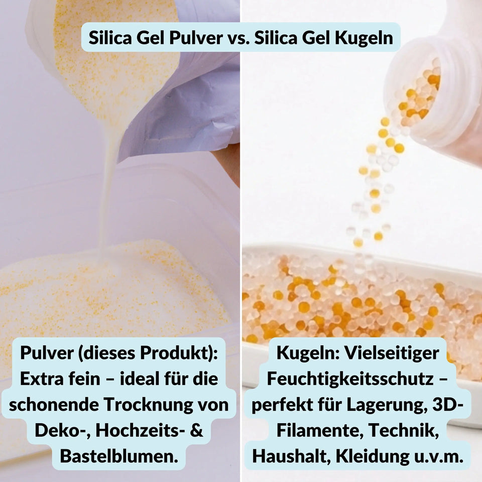 Gel de silice pour le séchage des fleurs - poudre fine avec indicateur de couleur