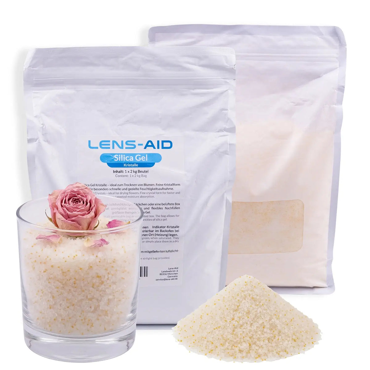 Gel de silice pour le séchage des fleurs - poudre fine avec indicateur de couleur
