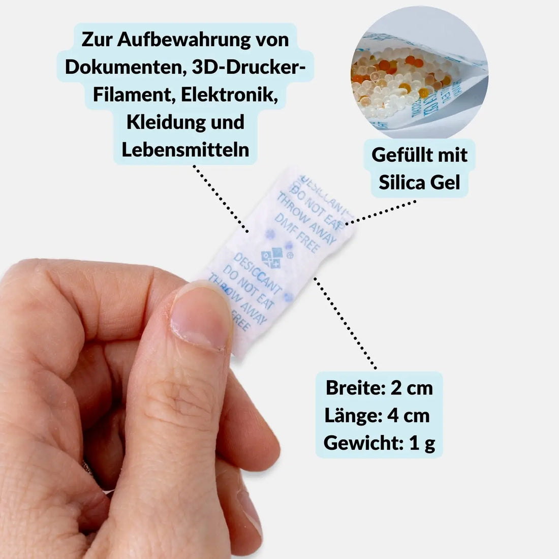 Silica Gel Beutel - Trockenmittel für Kameras Objektive Elektronik - 1g (100 Stück) - Kamera & Foto > Kamerazubehör